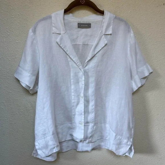 Everlane notch white linen Button up blouse - Picture 4 of 7
